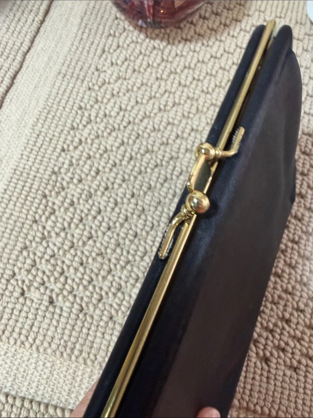 Vintage Ingber USA Black Satin Convertible Chain Clutch Evening Bag